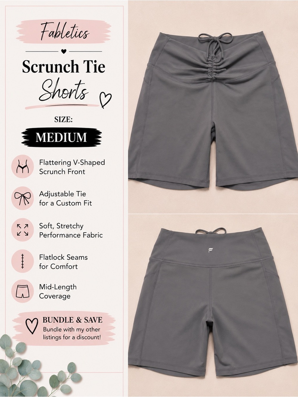 Fabletics medium Scrunch Tie Shorts — Gray